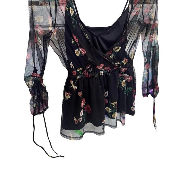 EXPRESS WHIMSY GOTH MESH SHEER FLORAL BLOUSE NWOT SIZE X SMALL - Picture 4 of 7